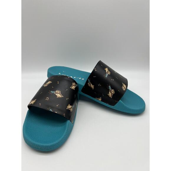 Coach Women's Udele Sport Slide Bird Printed Black Blue C6965 Size 10B - Picture 12 of 12